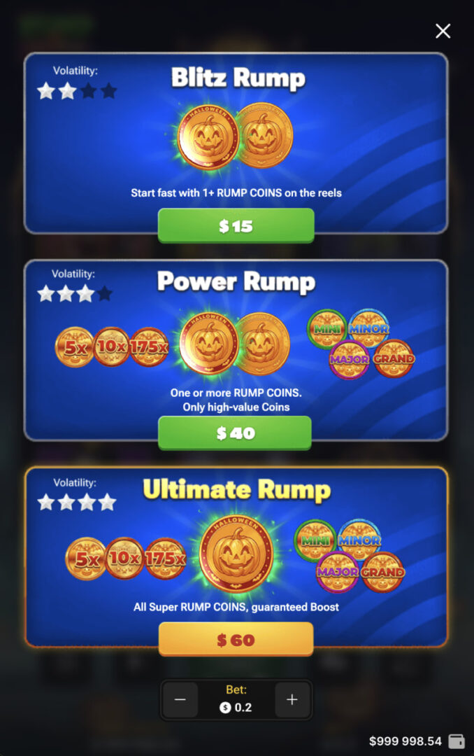 Nabídka Bonus Buy v Rump & Halloween na mobilu na výšku